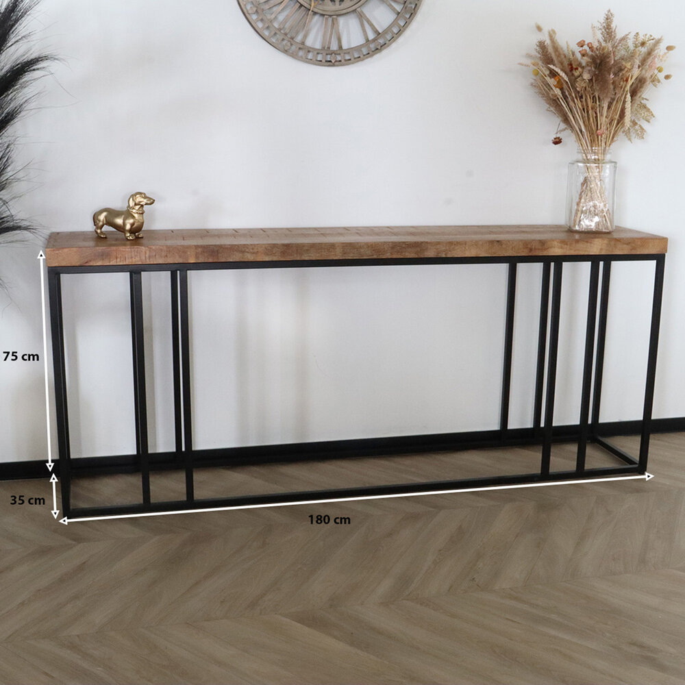 Bijzettafel mangohout Don 180cm bruin industrieel side table Bijzettafel mangohout Don 180cm bruin industrieel side table