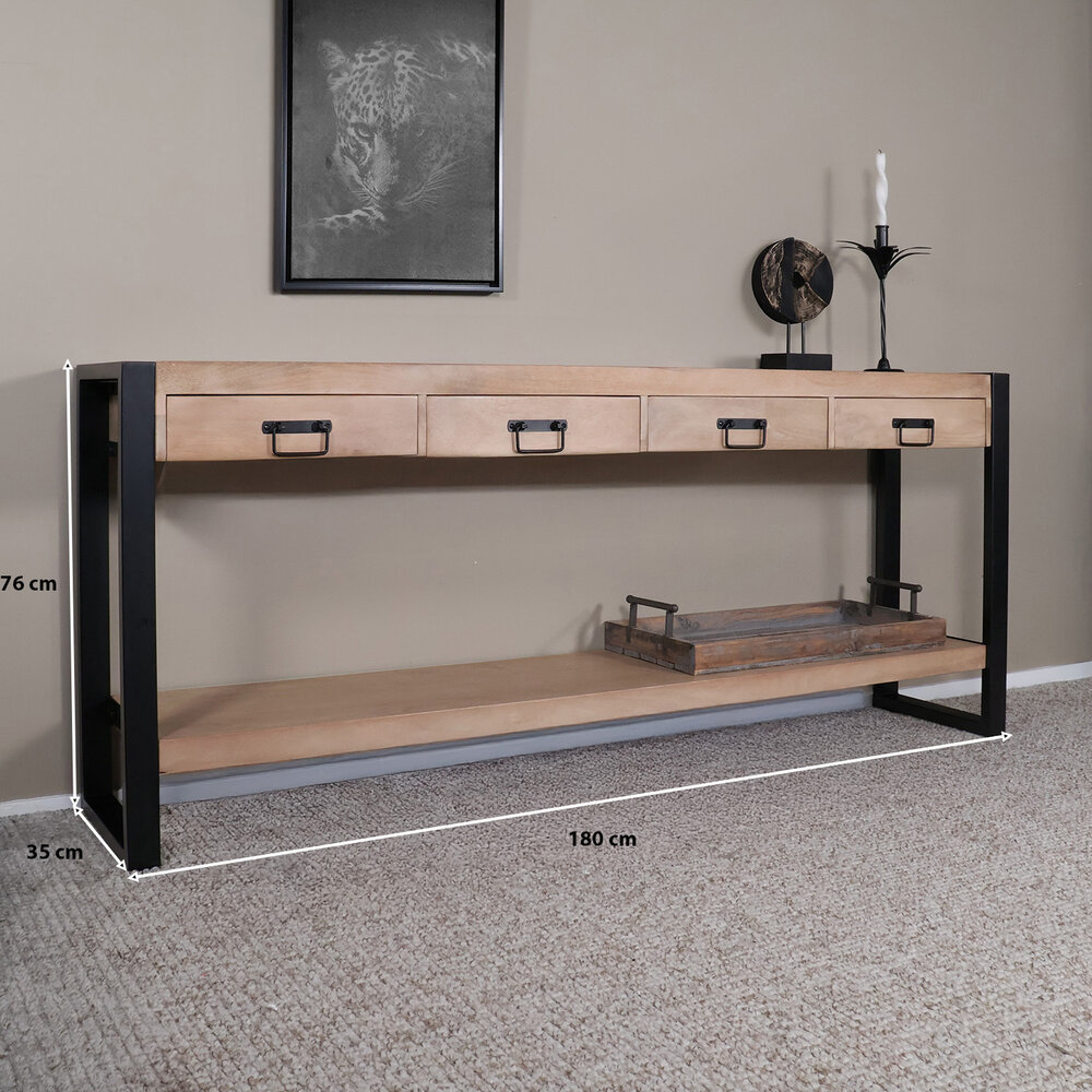 Bijzettafel 180cm mangohout Vera lichtbruin Bijzettafel 180cm mangohout Vera lichtbruin