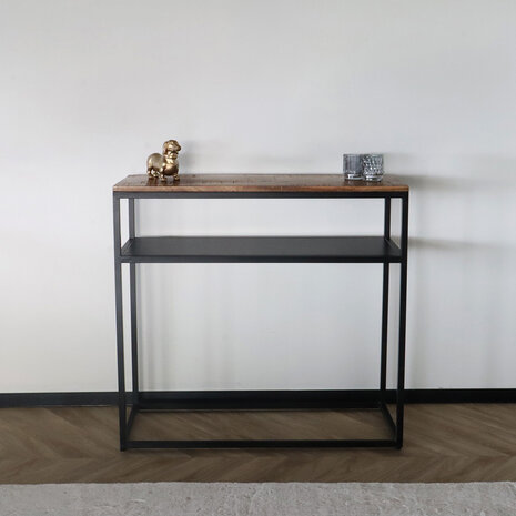 Lizzely Garden & Living Bijzettafel mangohout Mats 90cm bruin industrieel side table Lizzely Garden & Living Bijzettafel mangohout Mats 90cm bruin industrieel side table