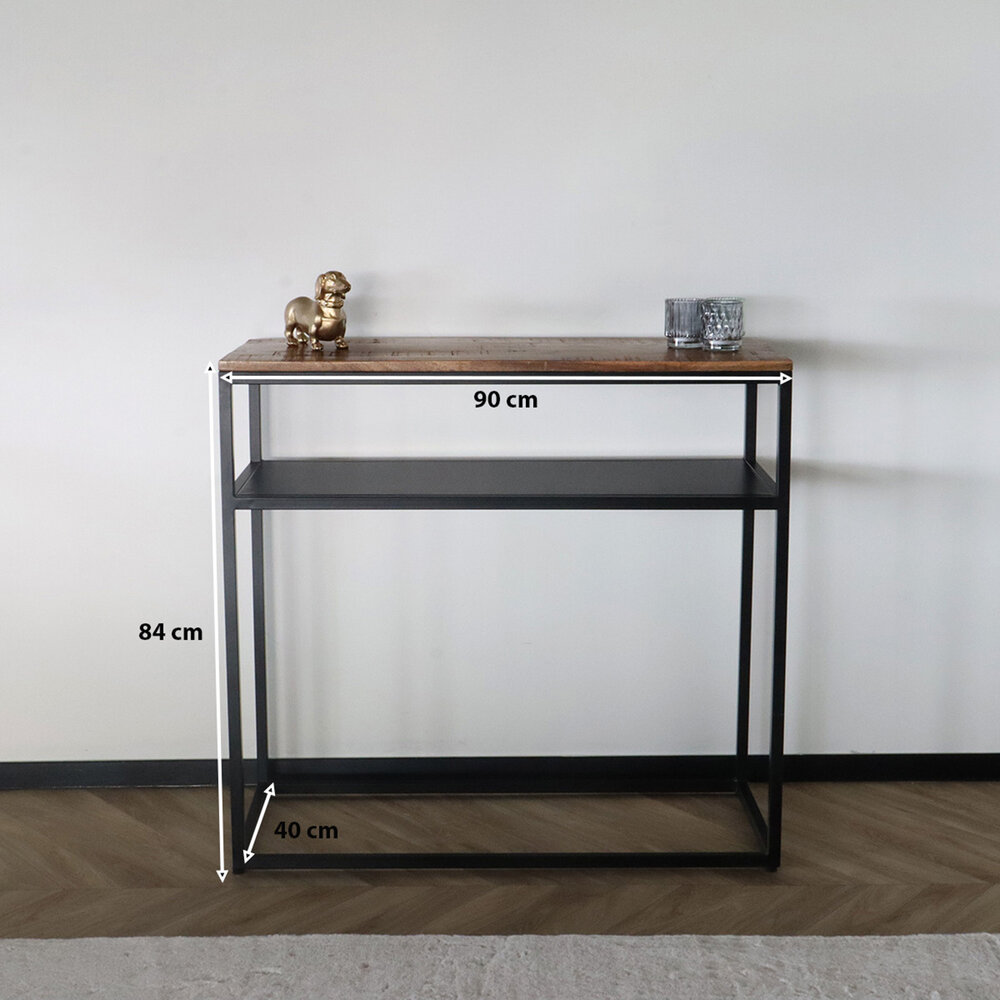 Bijzettafel mangohout Mats 90cm bruin industrieel side table Bijzettafel mangohout Mats 90cm bruin industrieel side table