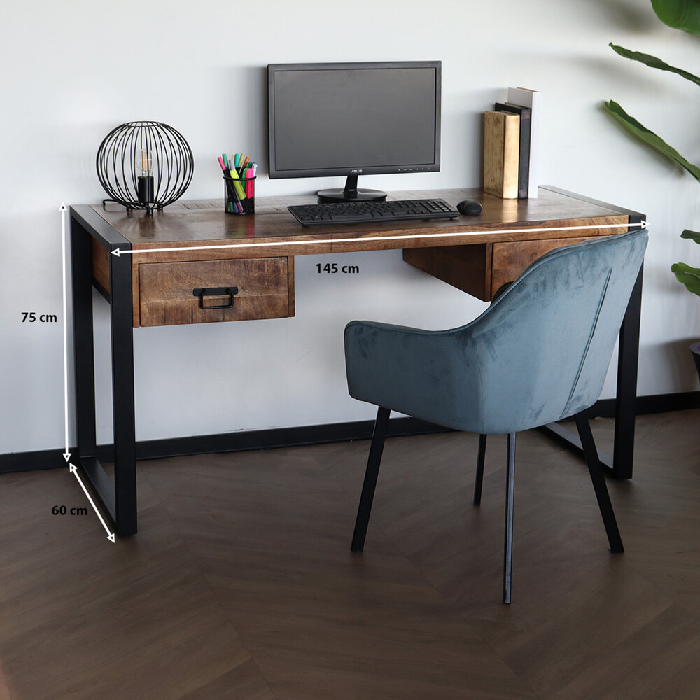 Bureau Morris 145cm industrieel duurzaam massief mangohout Bureau Morris 145cm industrieel duurzaam massief mangohout