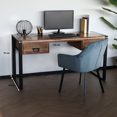Lizzely Garden & Living Bureau Morris 145cm industrieel duurzaam massief mangohout Lizzely Garden & Living Bureau Morris 145cm industrieel duurzaam massief mangohout