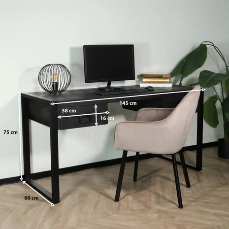 Lizzely Garden & Living Bureau Morris 145cm zwart industrieel duurzaam massief hout Lizzely Garden & Living Bureau Morris 145cm zwart industrieel duurzaam massief hout