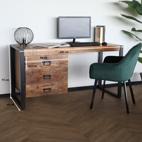 Lizzely Garden & Living Bureau Nicko 145cm industrieel duurzaam massief mangohout Lizzely Garden & Living Bureau Nicko 145cm industrieel duurzaam massief mangohout