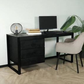 Lizzely Garden & Living Bureau Nicko 145cm zwart industrieel duurzaam massief hout Lizzely Garden & Living Bureau Nicko 145cm zwart industrieel duurzaam massief hout