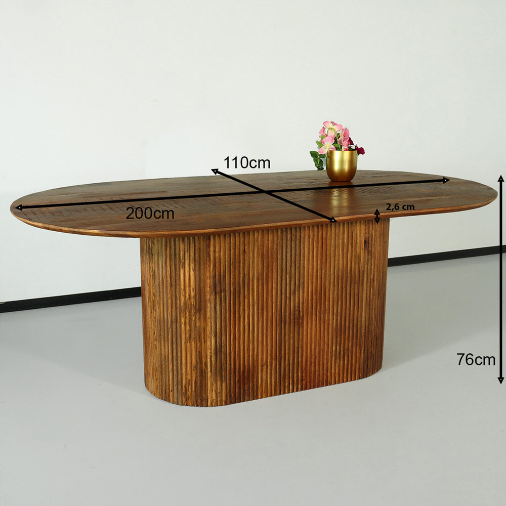 Eettafel deens ovaal mangohout Fender 200x110cm bruin design tafel duurzaam mango eetkamertafel
