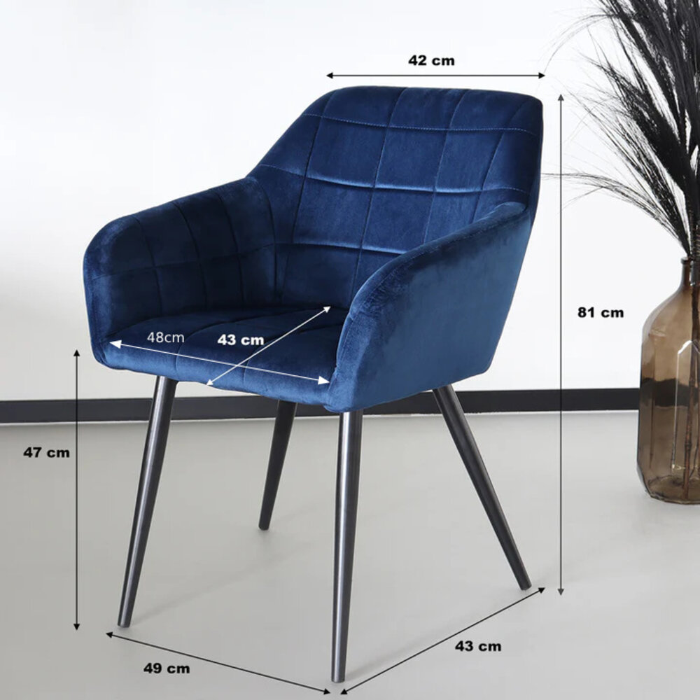Eetkamerstoel met armleuning Barbara velvet blauw eetstoel Eetkamerstoel met armleuning Barbara velvet blauw eetstoel
