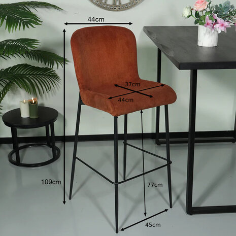 Lizzely Garden & Living Barkruk Inge bruin ribstof barstoel