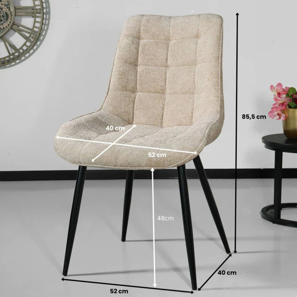 Eetkamerstoel De Vince beige chenille eetstoel Eetkamerstoel De Vince beige chenille eetstoel