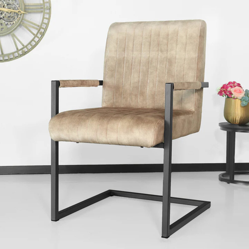 Eetkamerstoel met armleuning Timor beige velvet eetstoel