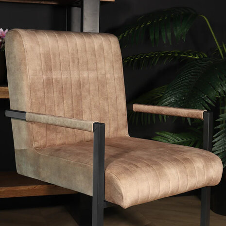 Lizzely Garden & Living Eetkamerstoel met armleuning Timor beige velvet eetstoel