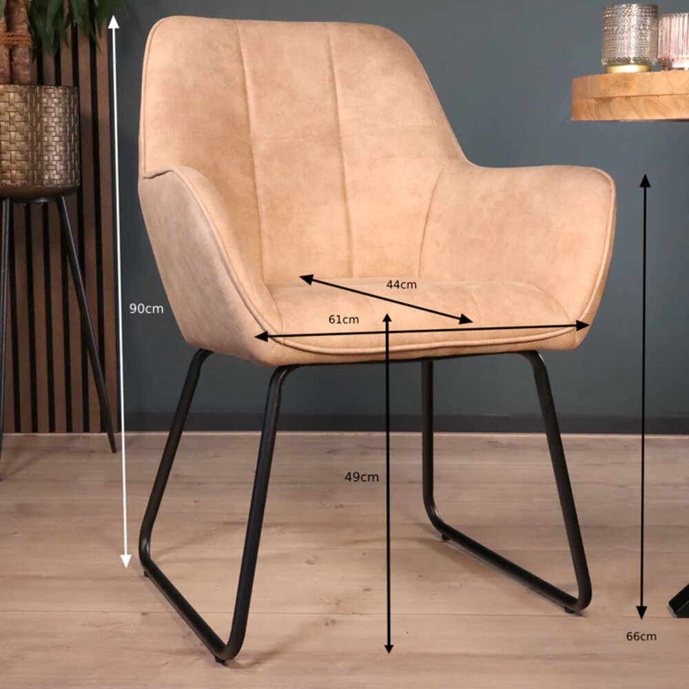 Eetkamerstoel met armleuning Mae beige microvezel eetstoel Eetkamerstoel met armleuning Mae beige microvezel eetstoel