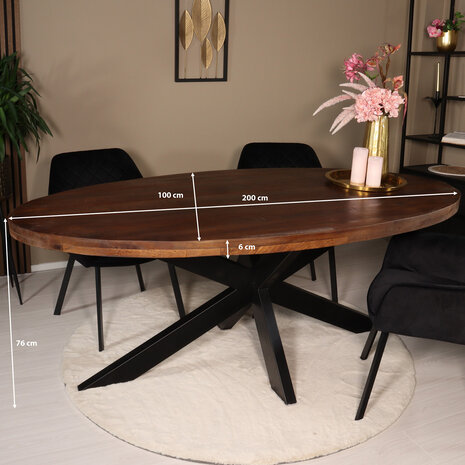 Lizzely Garden & Living Eettafel ovaal mangohout 200cm James bruin ovale industriële tafel duurzaam mango eetkamertafel Lizzely Garden & Living Eettafel ovaal mangohout 200cm James bruin ovale industriële tafel duurzaam mango eetkamertafel