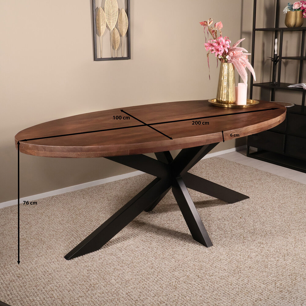 Eettafel ovaal mangohout 200cm James walnoot bruin ovale industriële tafel duurzaam mango eetkamertafel Eettafel ovaal mangohout 200cm James walnoot bruin ovale industriële tafel duurzaam mango eetkamertafel