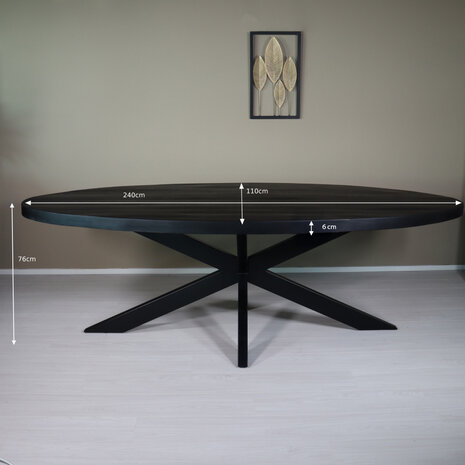 Lizzely Garden & Living Eettafel ovaal mangohout 240cm James zwart ovale industriële tafel duurzaam mango eetkamertafel