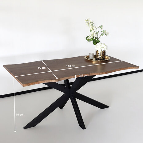 Lizzely Garden & Living Eettafel langwerpig 160cm Jeffo bruin langwerpige tafel