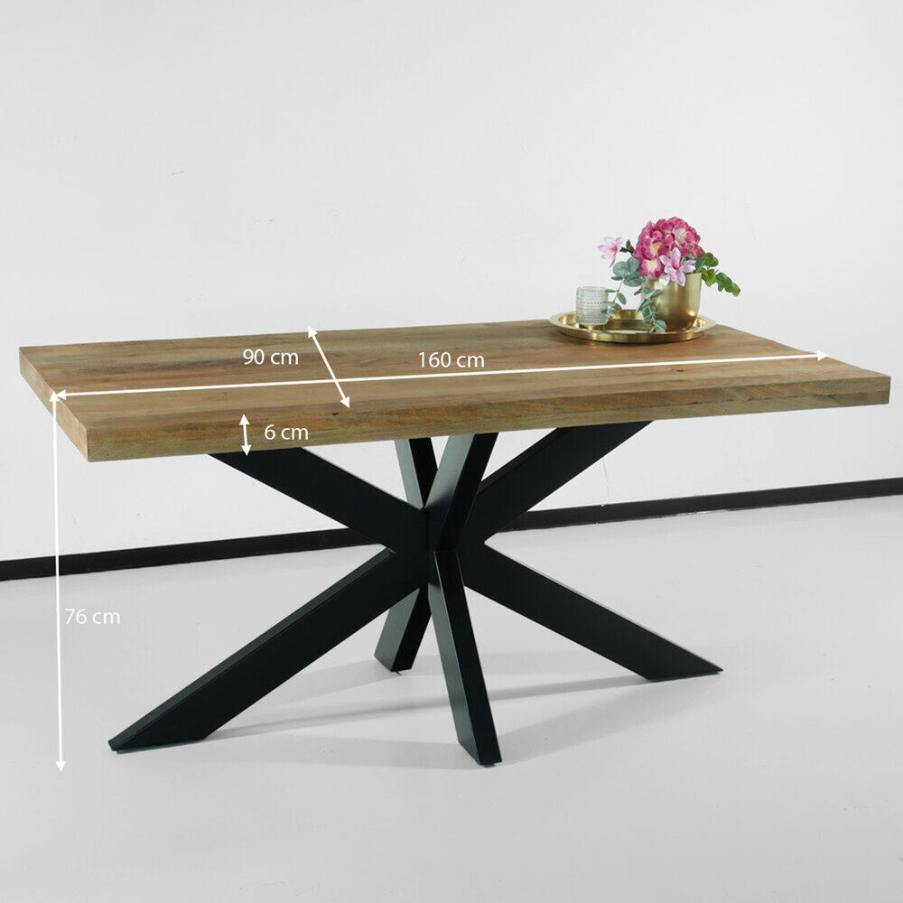 Eettafel langwerpig mangohout 160cm lichtbruin John langwerpige tafel duurzaam mango eetkamertafel