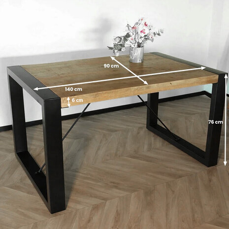 Lizzely Garden & Living Eettafel rechthoekig mangohout Jonas lichtbruin 140cm duurzaam mango tafel eetkamertafel hout