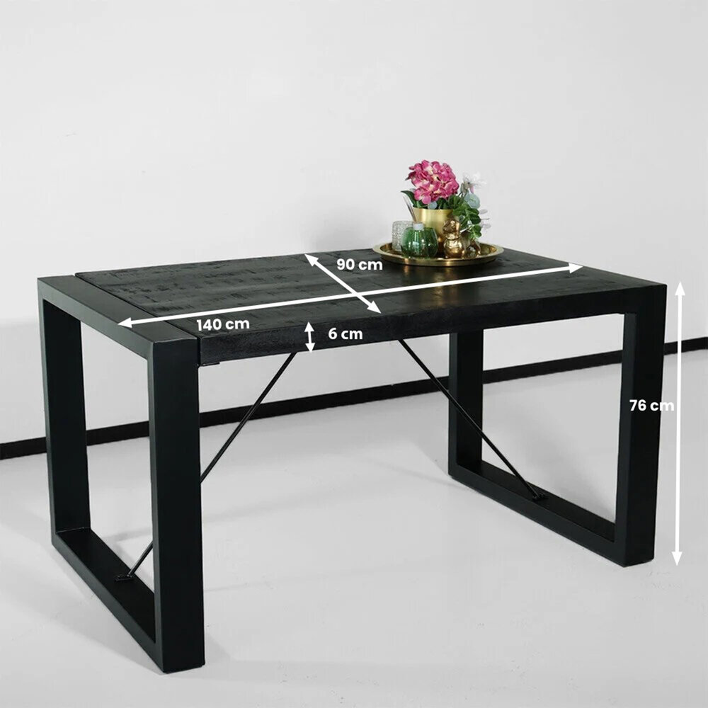 Eettafel rechthoekig mangohout Jonas zwart 140cm duurzaam mango tafel eetkamertafel hout