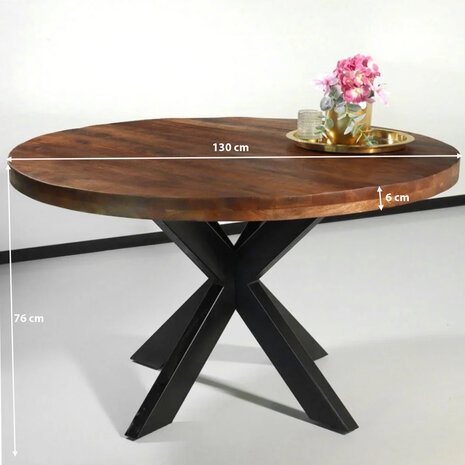 Lizzely Garden & Living Eettafel rond mangohout 130cm Jones bruin ronde industriële tafel duurzaam mango eetkamertafel Lizzely Garden & Living Eettafel rond mangohout 130cm Jones bruin ronde industriële tafel duurzaam mango eetkamertafel