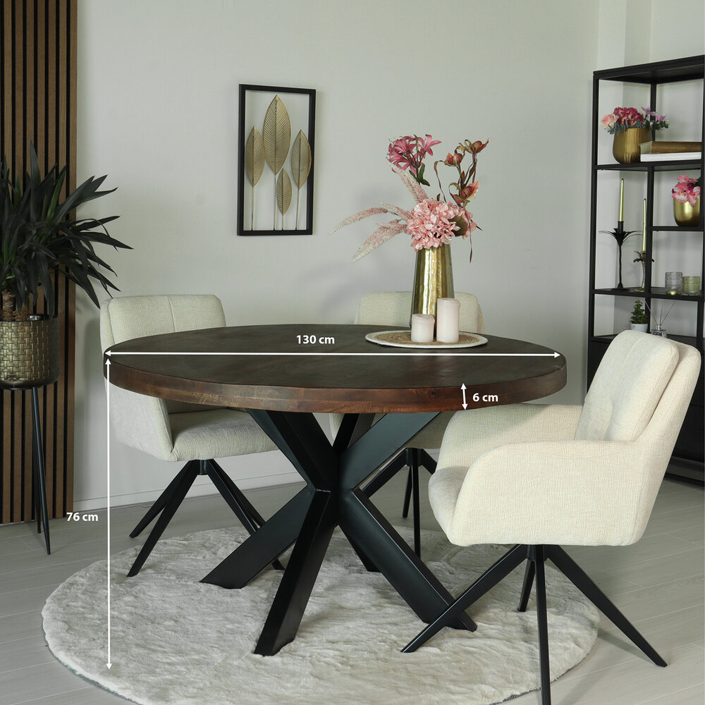 Eettafel rond mangohout 130cm Jones walnoot bruin ronde industriële tafel duurzaam mango eetkamertafel Eettafel rond mangohout 130cm Jones walnoot bruin ronde industriële tafel duurzaam mango eetkamertafel