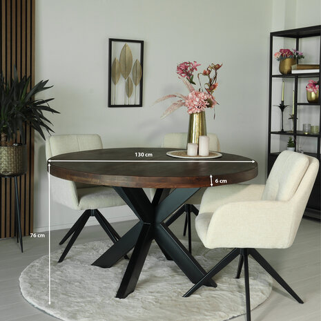 Lizzely Garden & Living Eettafel rond mangohout 130cm Jones walnoot bruin ronde industriële tafel duurzaam mango eetkamertafel Lizzely Garden & Living Eettafel rond mangohout 130cm Jones walnoot bruin ronde industriële tafel duurzaam mango eetkamertafel