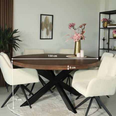 Lizzely Garden & Living Eettafel rond mangohout 150cm Jones walnoot bruin ronde industriële tafel duurzaam mango eetkamertafel Lizzely Garden & Living Eettafel rond mangohout 150cm Jones walnoot bruin ronde industriële tafel duurzaam mango eetkamertafel