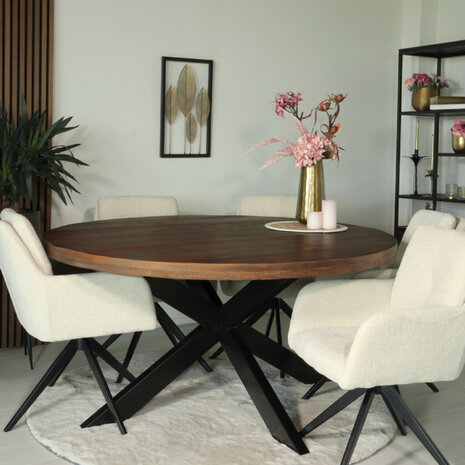 Lizzely Garden & Living Eettafel rond mangohout 150cm Jones walnoot bruin ronde industriële tafel duurzaam mango eetkamertafel Lizzely Garden & Living Eettafel rond mangohout 150cm Jones walnoot bruin ronde industriële tafel duurzaam mango eetkamertafel