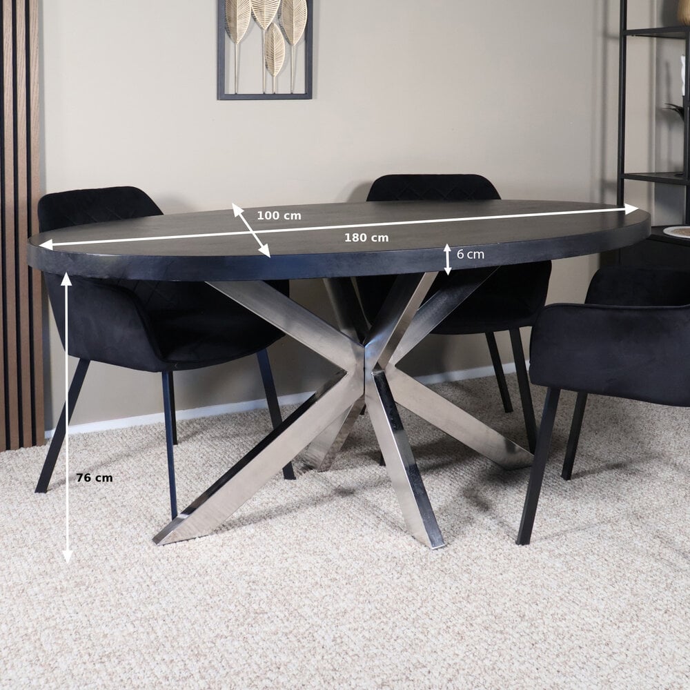 Eettafel ovaal mangohout 180cm Lucas zwart met zilver Eettafel ovaal mangohout 180cm Lucas zwart met zilver