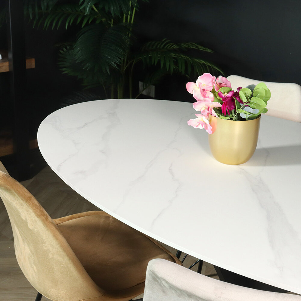 Eettafel ovaal 160cm Figo marmerlook wit ovale tafel steen Eettafel ovaal 160cm Figo marmerlook wit ovale tafel steen