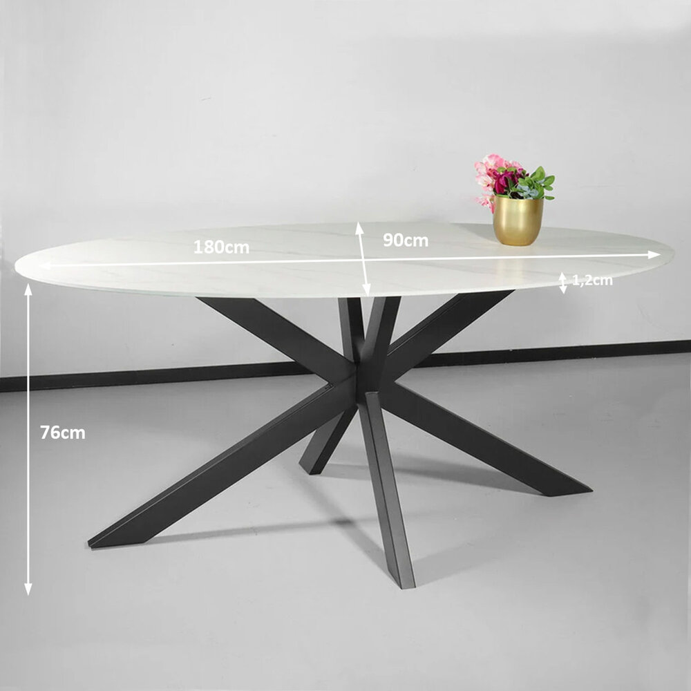 Eettafel ovaal 180cm Figo marmerlook wit ovale tafel steen Eettafel ovaal 180cm Figo marmerlook wit ovale tafel steen