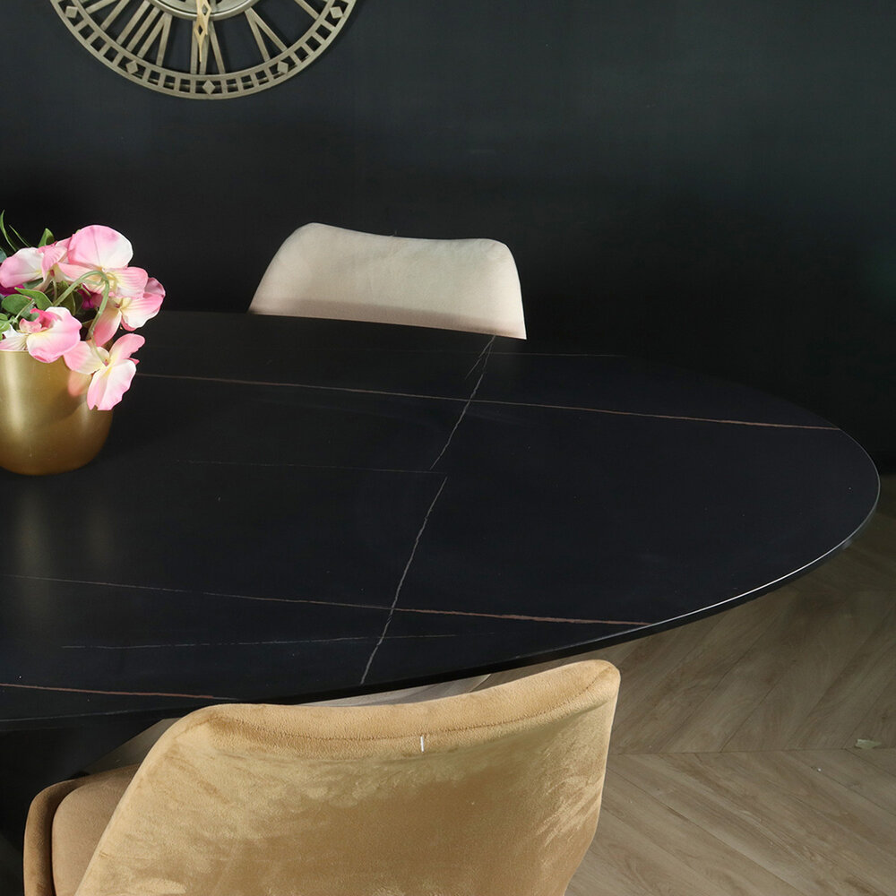 Eettafel ovaal 180cm Figo marmerlook zwart ovale tafel steen Eettafel ovaal 180cm Figo marmerlook zwart ovale tafel steen