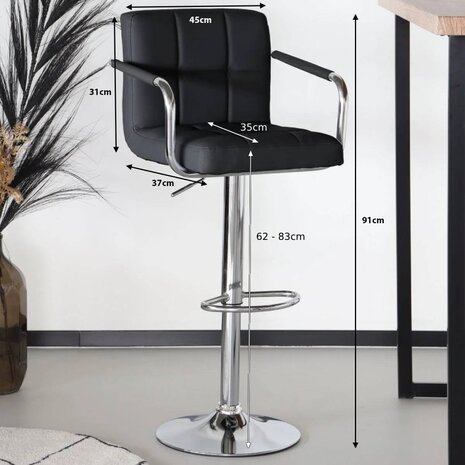 Lizzely Garden & Living Barkruk Anel met armleuning: zwart leder barstoel Lizzely Garden & Living Barkruk Anel met armleuning: zwart leder barstoel