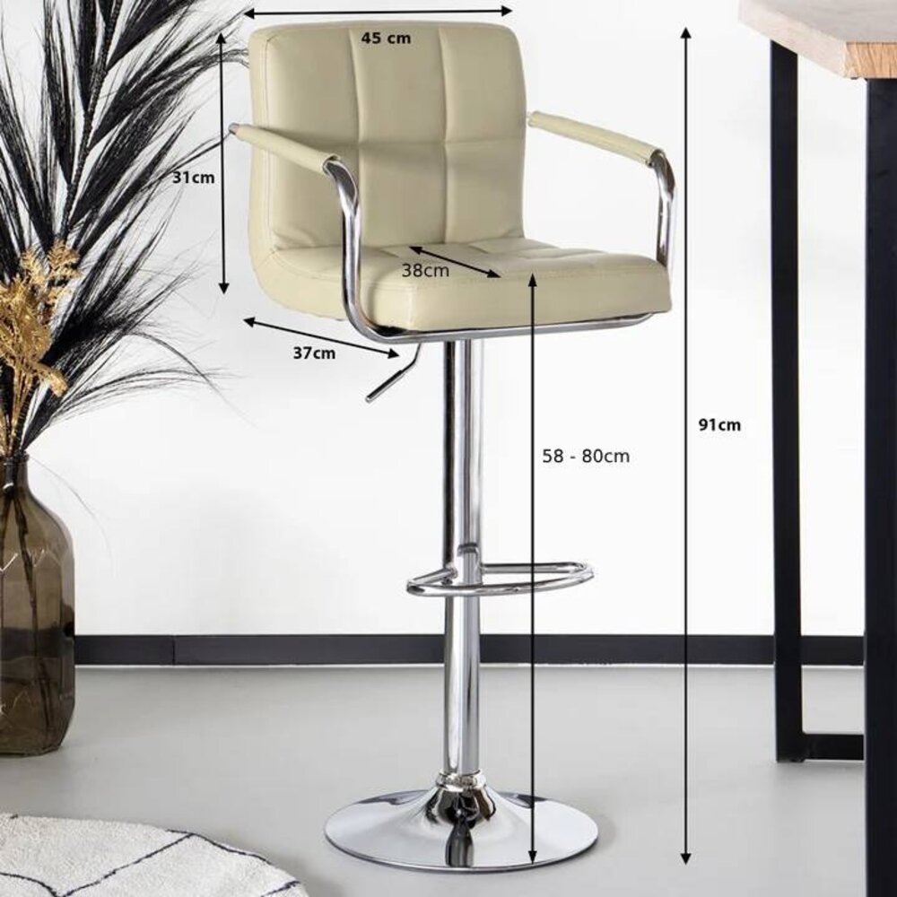 Barkruk Anel met armleuning: lichtbruin leder barstoel