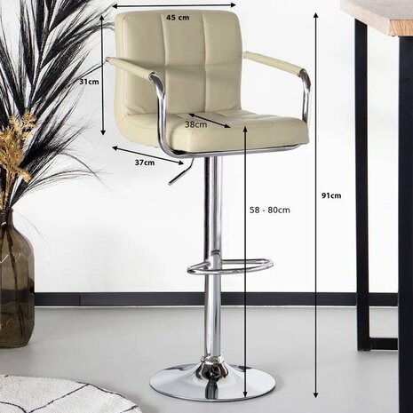 Lizzely Garden & Living Barkruk Anel met armleuning: lichtbruin leder barstoel