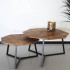 Salontafel 2delig mangohout hexagon Loes industrieel massief hout mango Salontafel 2delig mangohout hexagon Loes industrieel massief hout mango