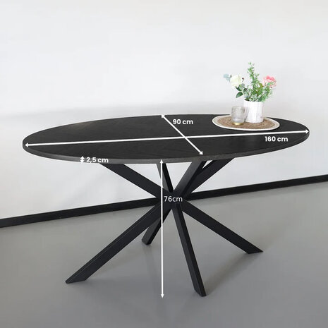 Lizzely Garden & Living Eettafel ovaal visgraat 160cm Obie zwart ovale tafel Lizzely Garden & Living Eettafel ovaal visgraat 160cm Obie zwart ovale tafel