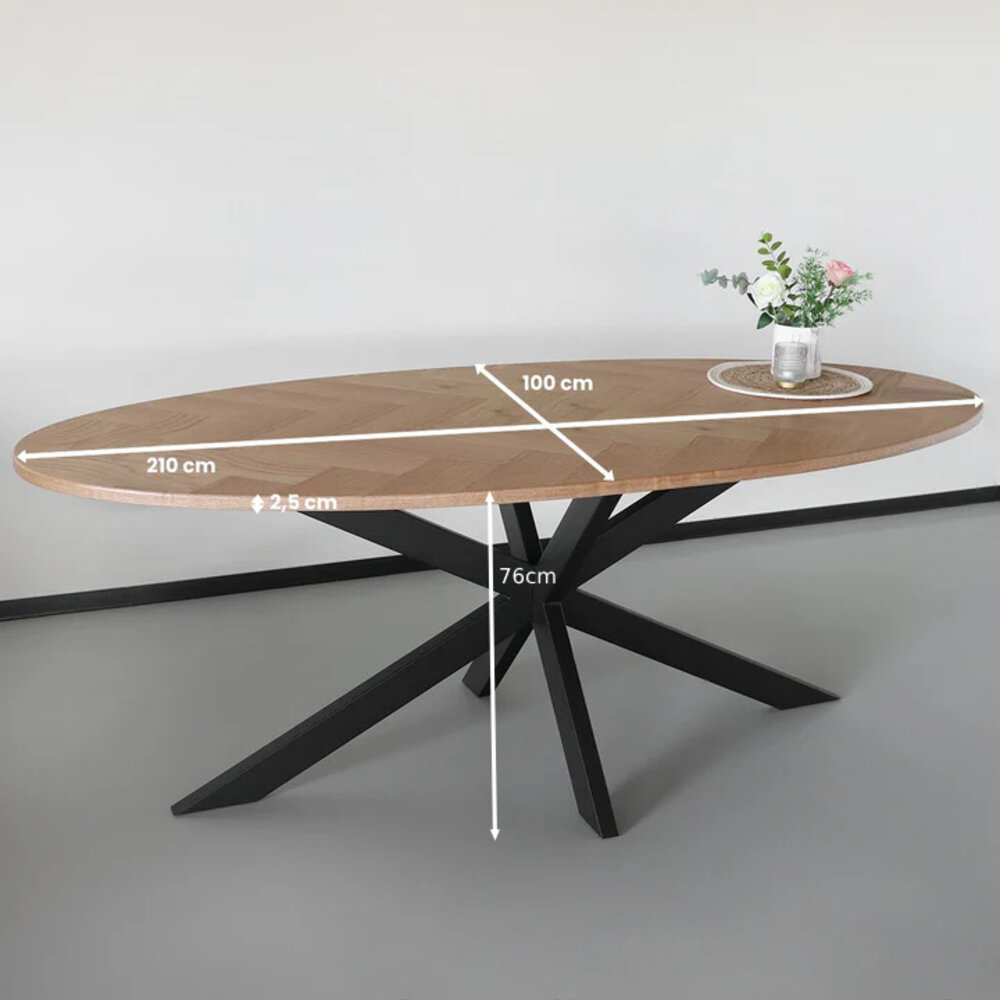 Eettafel ovaal visgraat 160cm Obie bruin ovale tafel