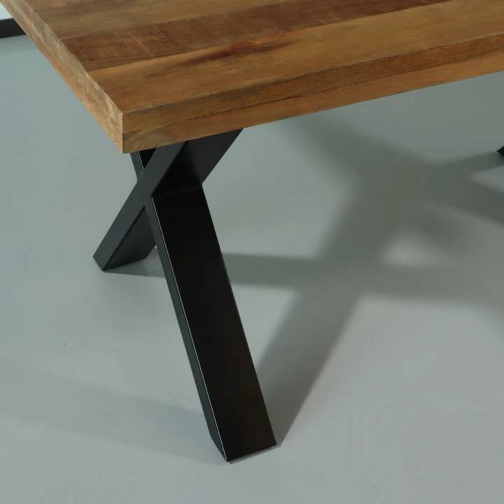 Eettafel rechthoekig mangohout Xavier lichtbruin 160cm duurzaam tafel met X-poot mango langwerpige eetkamertafel hout