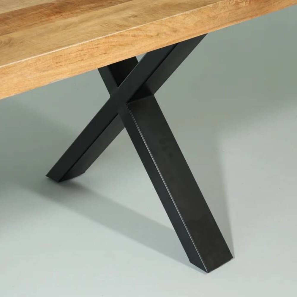 Eettafel rechthoekig mangohout Xavier lichtbruin 160cm duurzaam tafel met X-poot mango langwerpige eetkamertafel hout