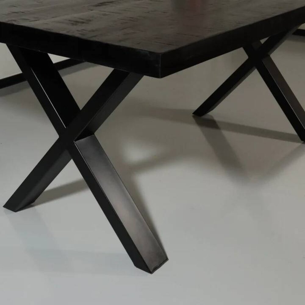 Eettafel rechthoekig mangohout Xavier zwart 180cm duurzaam tafel met X-poot mango eetkamertafel rechthoek hout Eettafel rechthoekig mangohout Xavier zwart 180cm duurzaam tafel met X-poot mango eetkamertafel rechthoek hout