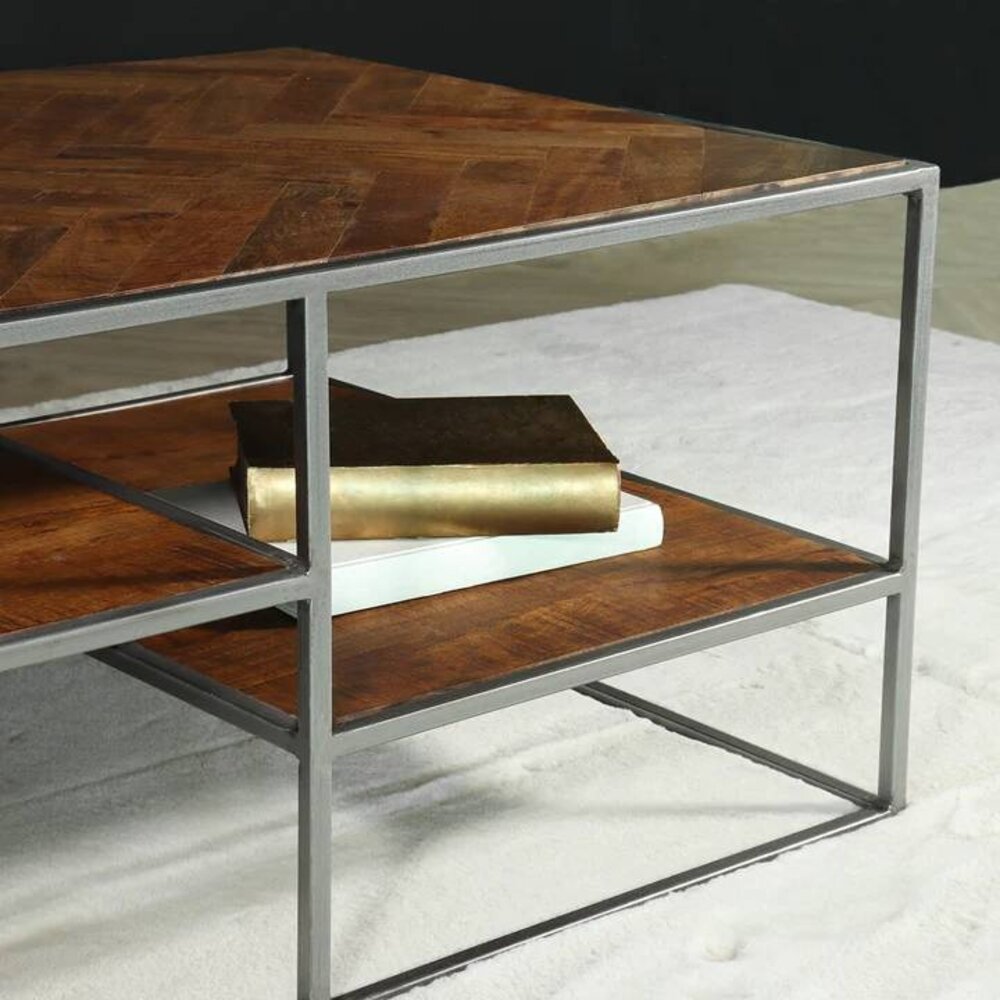 Salontafel industrieel mangohout Sofia 140cm bruin visgraat side table massief hout mango bijzettafel Salontafel industrieel mangohout Sofia 140cm bruin visgraat side table massief hout mango bijzettafel