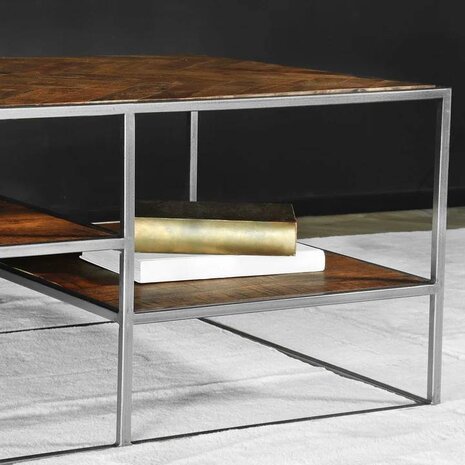 Lizzely Garden & Living Salontafel industrieel mangohout Sofia 140cm bruin visgraat side table massief hout mango bijzettafel Lizzely Garden & Living Salontafel industrieel mangohout Sofia 140cm bruin visgraat side table massief hout mango bijzettafel