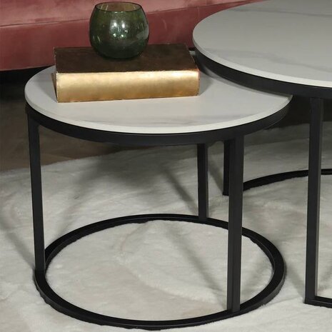 Lizzely Garden & Living Salontafel rond 2delig marmerlook Bero wit side table steen bijzettafel Lizzely Garden & Living Salontafel rond 2delig marmerlook Bero wit side table steen bijzettafel