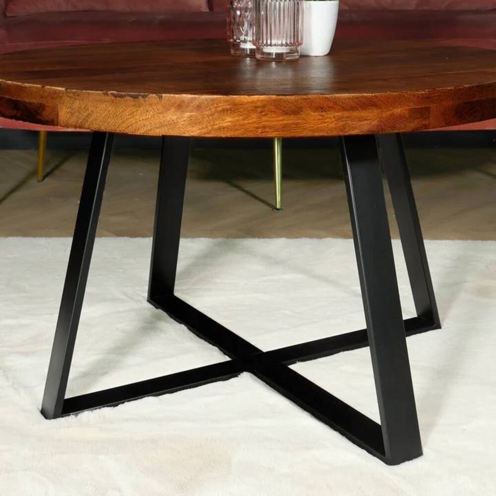 Salontafel rond mangohout Teun bruin side table industrieel bijzettafel mango hout