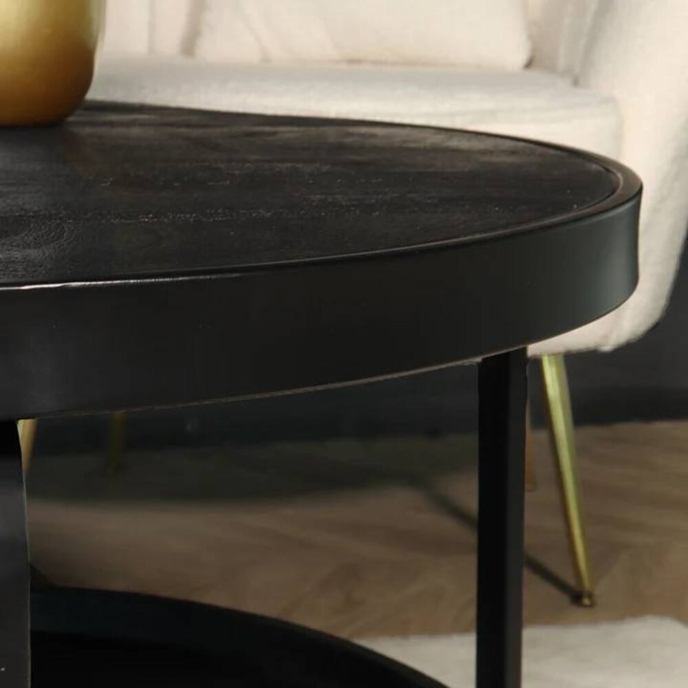 Salontafel rond mangohout Marian zwart side table industrieel bijzettafel mango hout Salontafel rond mangohout Marian zwart side table industrieel bijzettafel mango hout