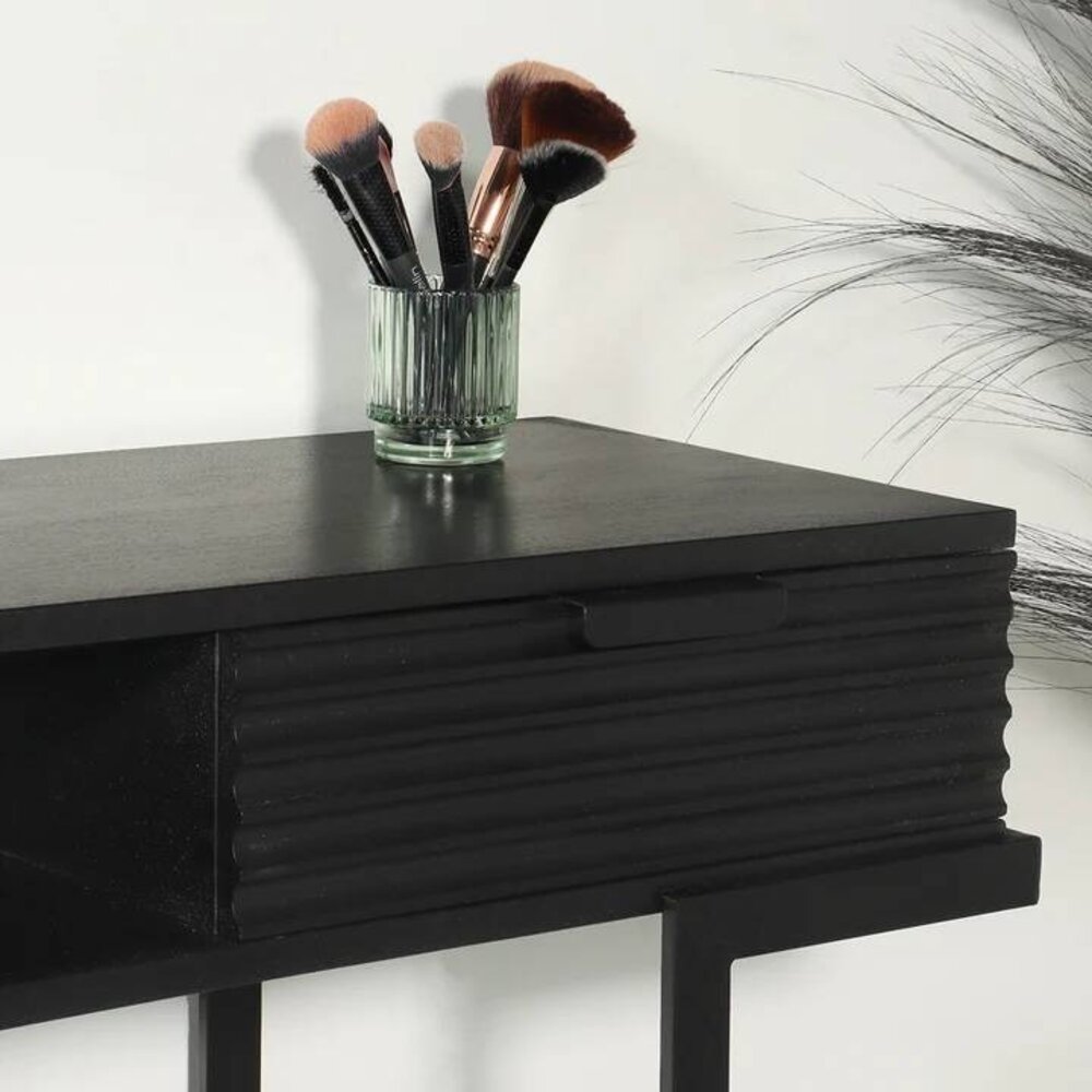 Kaptafel Georgia massief mangohout 2 lades 120cm zwart make-up tafel Kaptafel Georgia massief mangohout 2 lades 120cm zwart make-up tafel