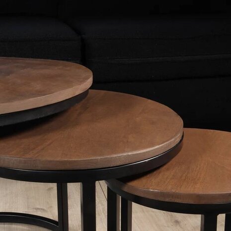 Lizzely Garden & Living Salontafel 3delig mangohout Jaell walnoot bruin industrieel duurzaam massief hout massief hout mango Lizzely Garden & Living Salontafel 3delig mangohout Jaell walnoot bruin industrieel duurzaam massief hout massief hout mango
