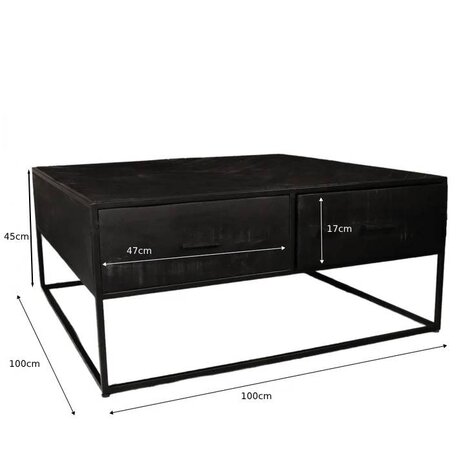 Lizzely Garden & Living Salontafel vierkant industrieel mangohout 100cm Besti zwart visgraat side table 2 lades duurzaam mango hout bijzettafel Lizzely Garden & Living Salontafel vierkant industrieel mangohout 100cm Besti zwart visgraat side table 2 lades duurzaam mango hout bijzettafel