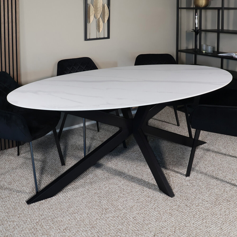 Eettafel ovaal 210cm Figo marmerlook wit ovale tafel Eettafel ovaal 210cm Figo marmerlook wit ovale tafel